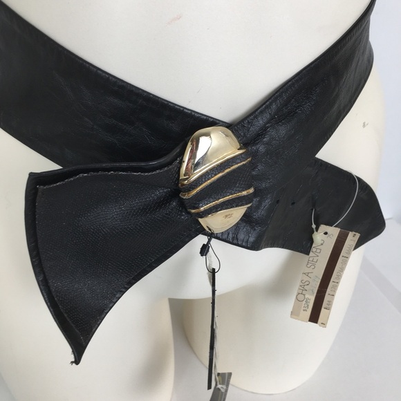 Vintage 80’s Leather Shop Black Soft Genuine Leather Belt NEW Size L Art To Wear main image 3